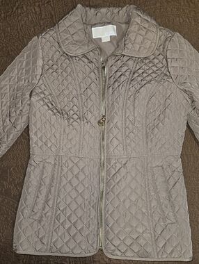 Michael Kors Taupe Quilted Zip-Front Jacket - Small